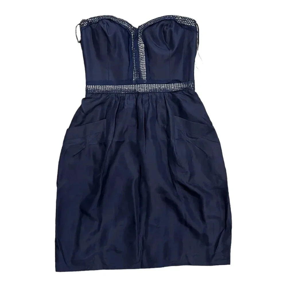Rebecca Taylor Midnight Blue Strapless Silk Bustier Dress 0